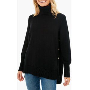 New Tnuck Sophia 100% Wool Gold Button Turtleneck Black Small $298